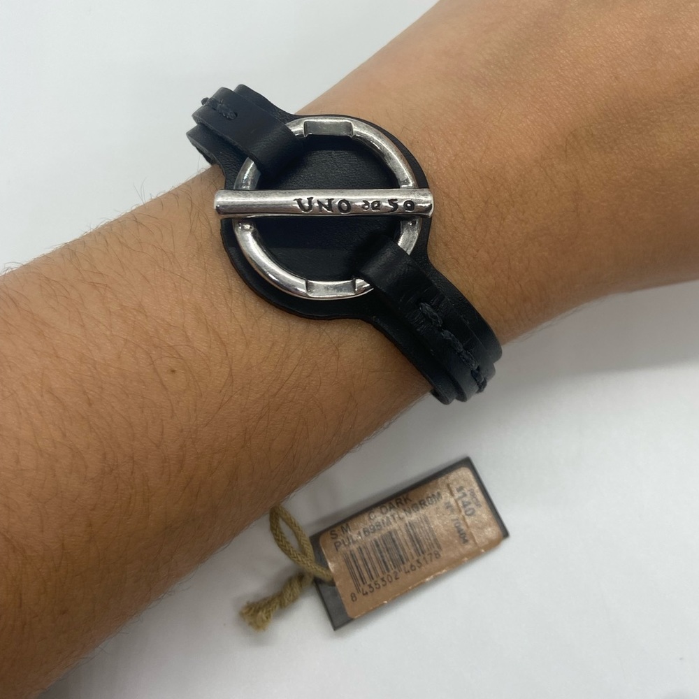 Uno de 50 Black Leather Circular Oriental Style Bracelet